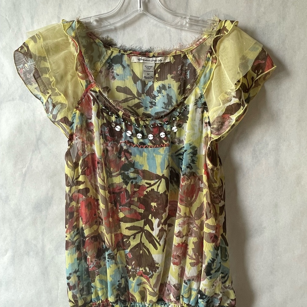 Yellow Floral Ruffled Boho Blouse